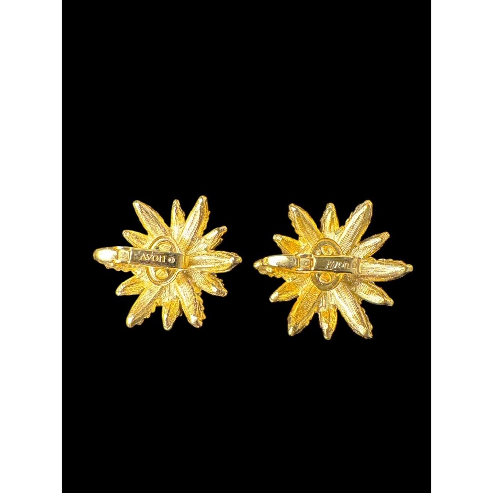 Avon Vintage 1970s Gold-Tone Flower Clip-On Earrings Star Flower Classic Jewelry - Picture 3 of 6